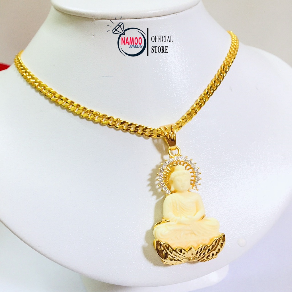 Dây Chuyền Mạ Vàng Nữ V830, Mặt Dây Chuyền Phật Ông Đá Trắng Cùng Dây Xích Lớn Dài 50cm