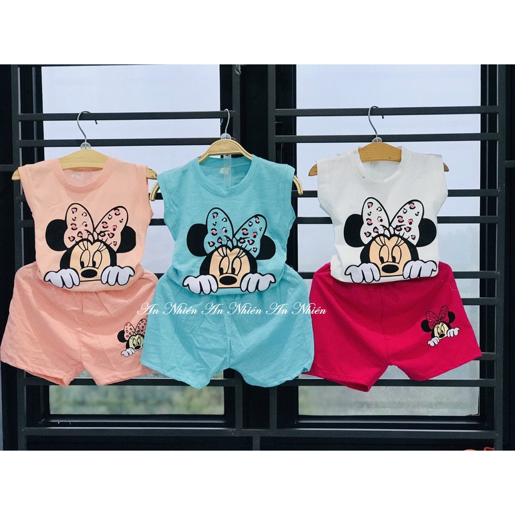 Bộ quần áo cotton 4 chiều họa tiết micky cho bé gái từ 8-18kg