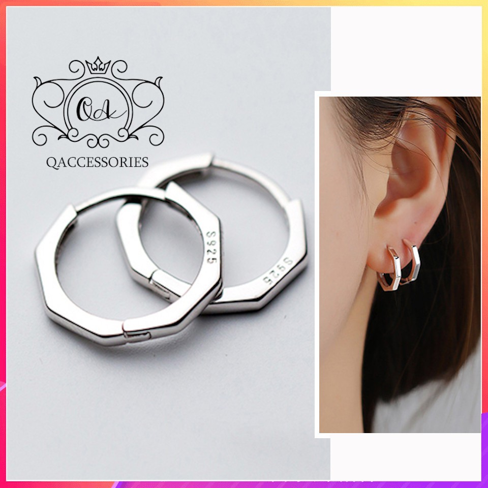 Khuyên tai bạc hình học bát giác 8 cạnh bông tai bạc đa giác khớp mở S925 GEOMETRIC Silver Earrings PO - KÈM ẢNH THẬT