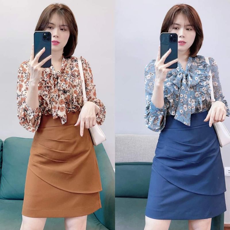 Chân Váy Chữ A đáp tà xếp ly dáng tới gối 52cm AD21