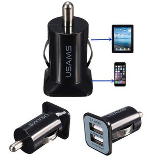 Cốc sạc USB cho xe ô tô xe hơi USAMS 2 cổng USB nhỏ gọn giá rẻ