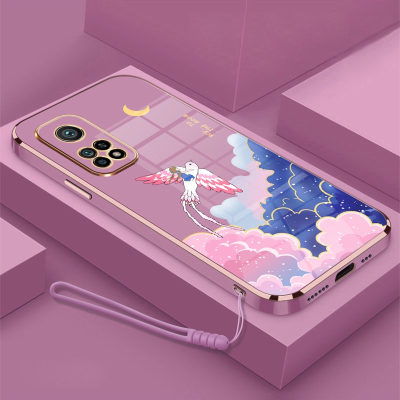 Ốp Điện Thoại Viền Mềm Mạ Điện In Hoạt Hình Kèm Dây Đeo Cho Redmi note 11 note 11s note 11 pro