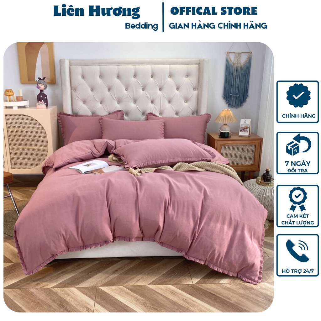 Bộ chăn ga gối viền bèo siêu xinh, ga gối chất liệu cotton tici bèo mềm mịn dầy dặn thoáng khí, miễn phí bo chun