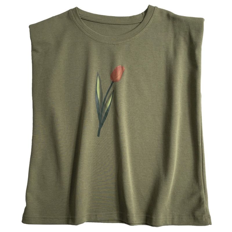 Áo Thun Sát Nách Hoạ Tiết Hoa Tulip Thiết Kế Dáng Rộng Thoải Mái