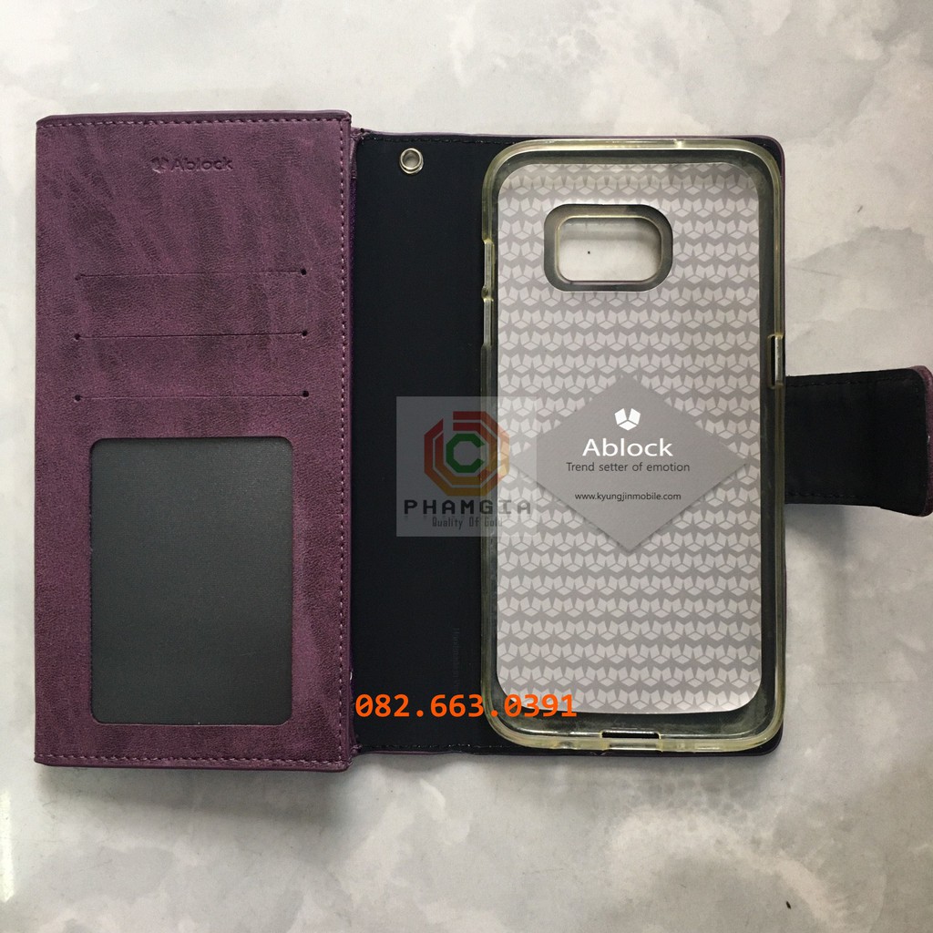 Bao da Samsung S7 Edge chất da tím đen cao cấp, có ngăn đựng thẻ tiện lợi, siêu bảo vệ máy | BigBuy360 - bigbuy360.vn