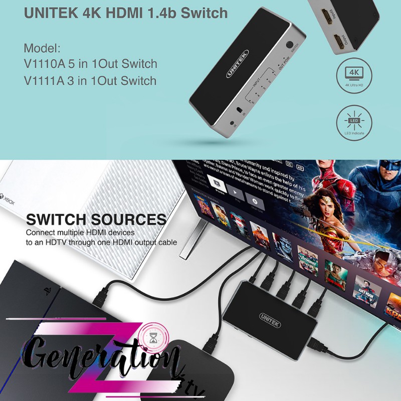 BỘ GỘP HDMI VÀO 3 RA 1 CHUẨN 1.4/4K UNITEK (V1111A)