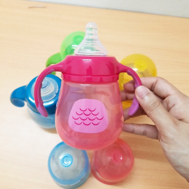 Bình tập uống nước uống sữa cho bé có núm, tay cầm cho bé hình thú dễ thương