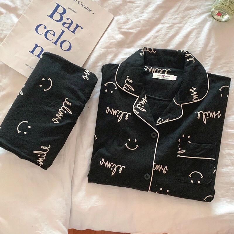 Set đồ ngủ pyjama dài hoạ tiết smile basic hàn quốc