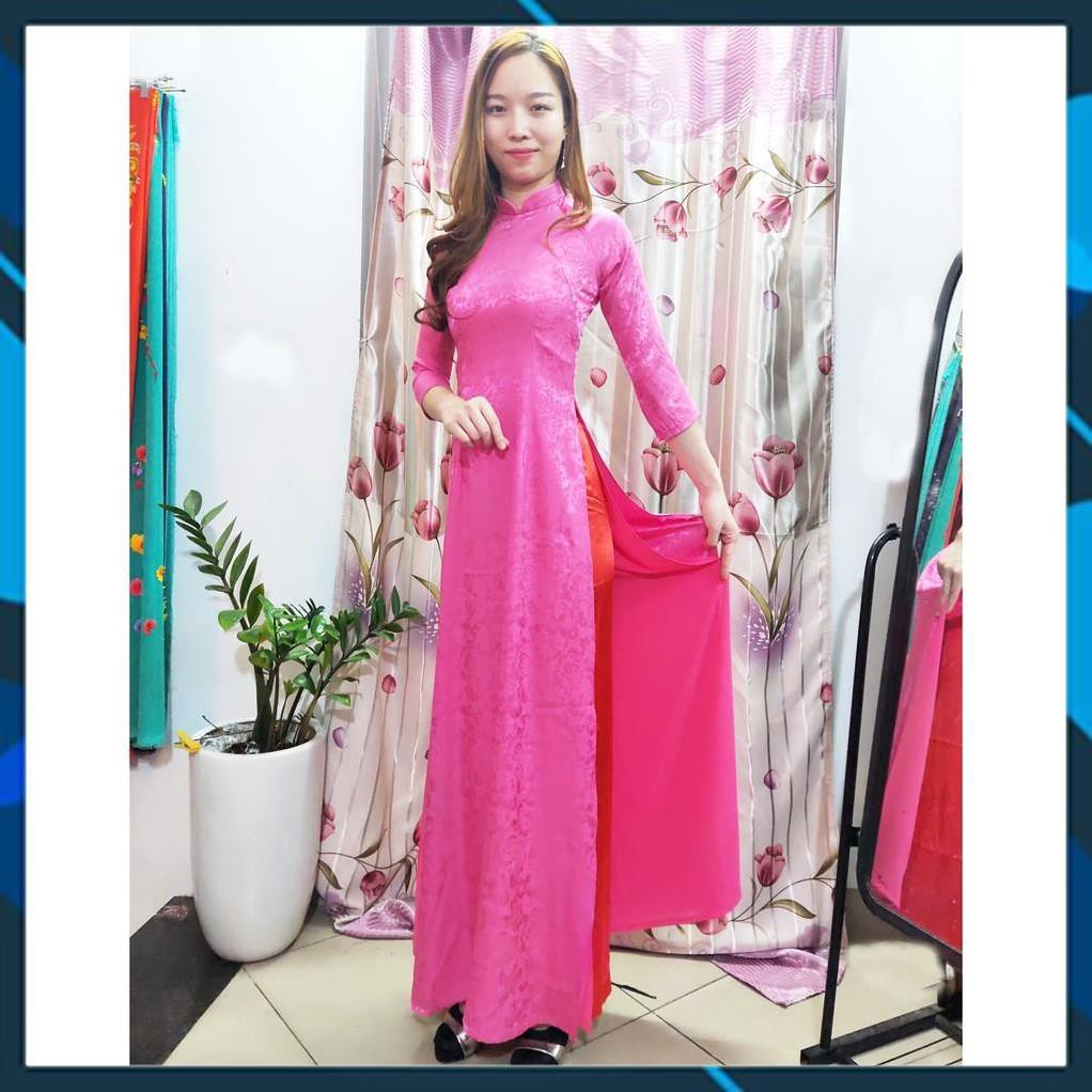 ÁO DÀI TRUYỀN THỐNG GẤM HOA THÁI TUẤN 2 TÀ HỒNG, ÁO DÀI 2 TÀ, ÁO DÀI ĐẸP ADG2T-Hồng