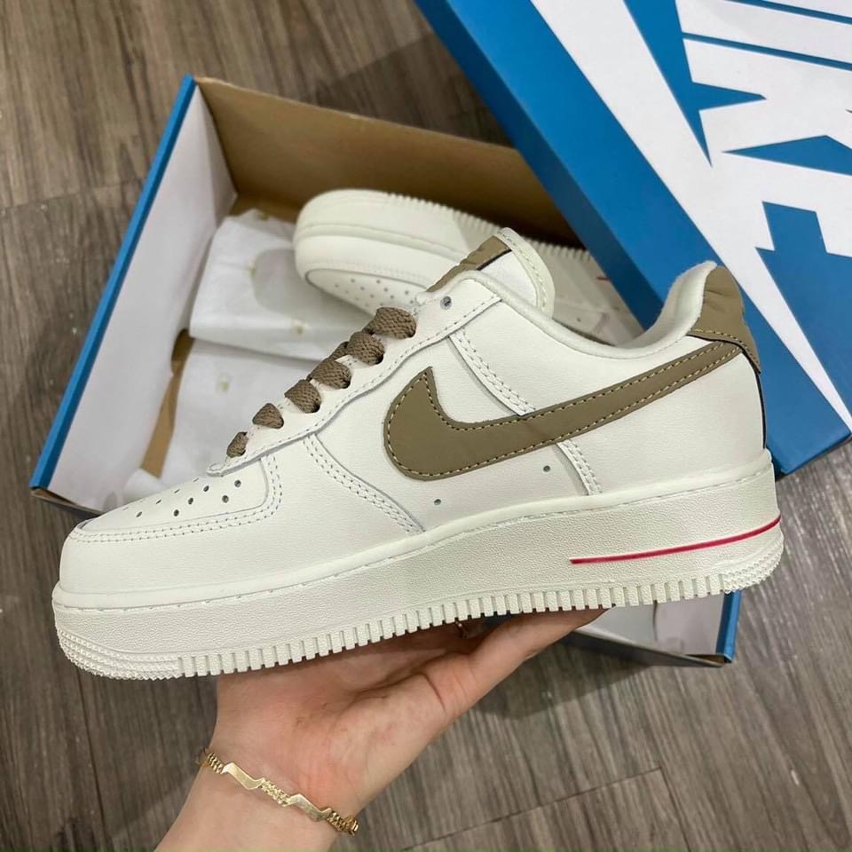 Giày thể thao AF1 vệt nâu, Giày sneaker air force 1 low premium white brown nam nữ cực chất dễ phối đồ 2021