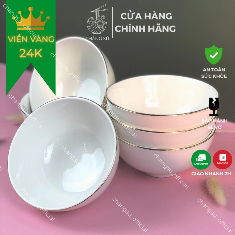 Bát cơm viền vàng thật 12k sang trọng sứ Minh Châu - Vỡ 1 đổi 1