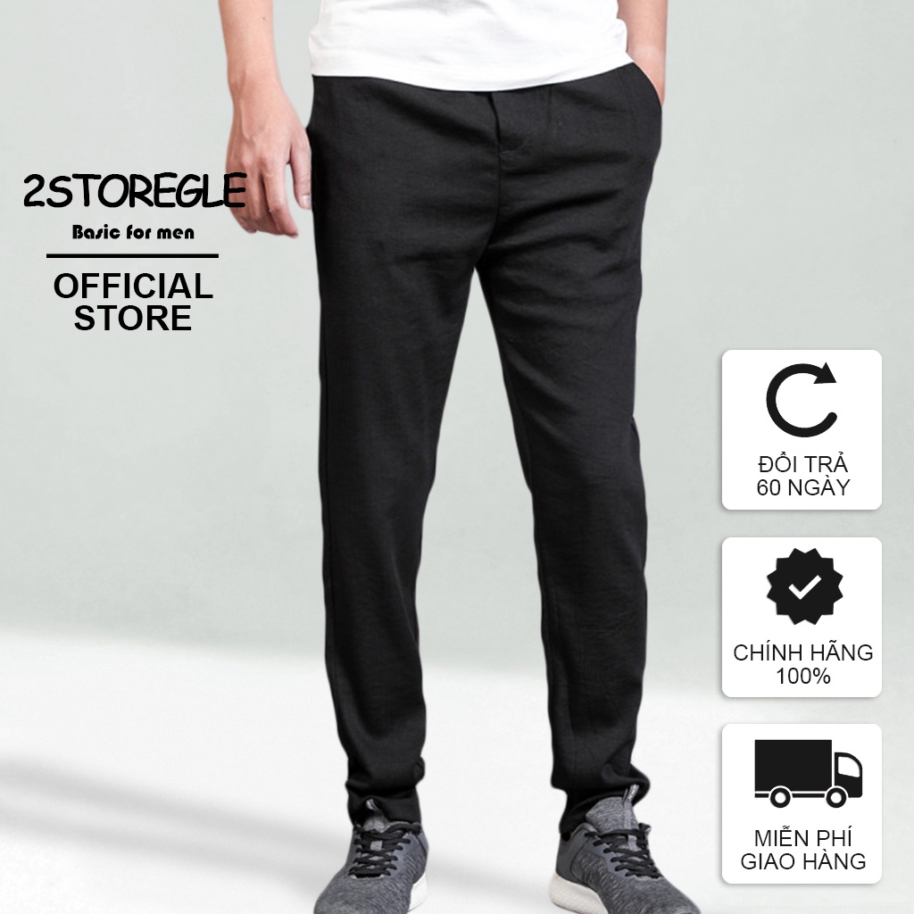 Quần Đũi Đen Nam 2STOREGLE Kiểu Dáng Mặc Hè Chất Đũi Dài Ống Suông Cạp Chun Dây Rút