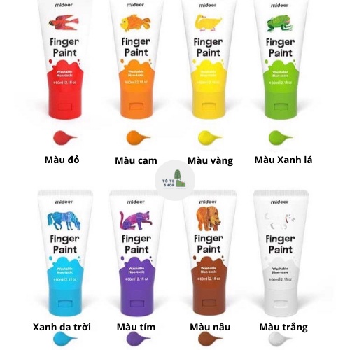 Hộp màu vẽ tay Finger Paint Mideer 8 tuyp 60ml, màu vẽ tay làm tư hữu cơ, an toàn cho trẻ, MD4110