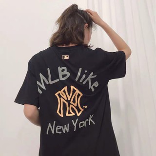 Áo Thun Tay Lỡ MLB LIKE Unisex (Trắng/Đen)