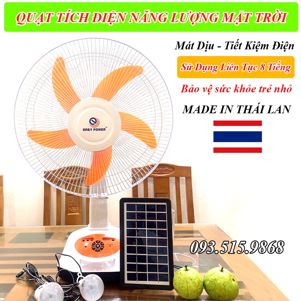 Quạt Sạc Tích Điện Năng Lượng Mặt Trời Hoặc Sạc Điện 220V - Có Đèn LED & USB