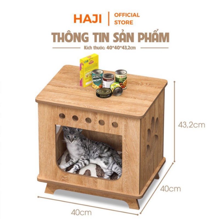 Nhà cho mèo, chuồng thú cưng gỗ HAJI kiểu dáng bắt mắt, tháo lắp đơn giản, dễ vệ sinh, phù hợp với mọi không gian nhà ở