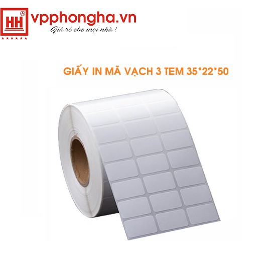 Giấy in mã vạch 3 tem 35x22mm dài 50m