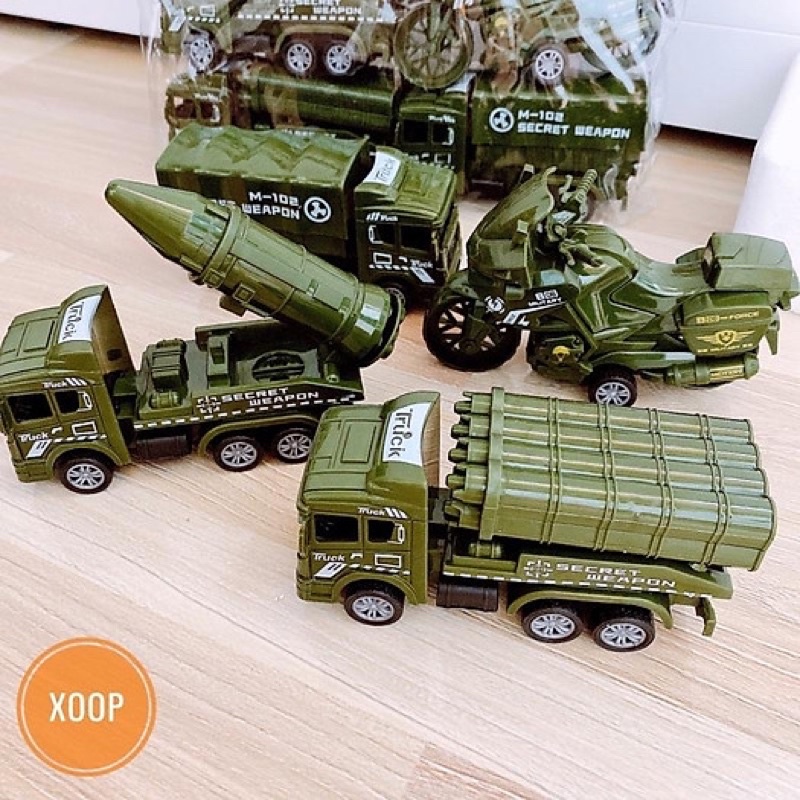 Set 4 xe quân đội - ô tô đồ chơi trẻ em siêu bền đẹp, an toàn cho bé - quà tặng sinh nhật, trung thu