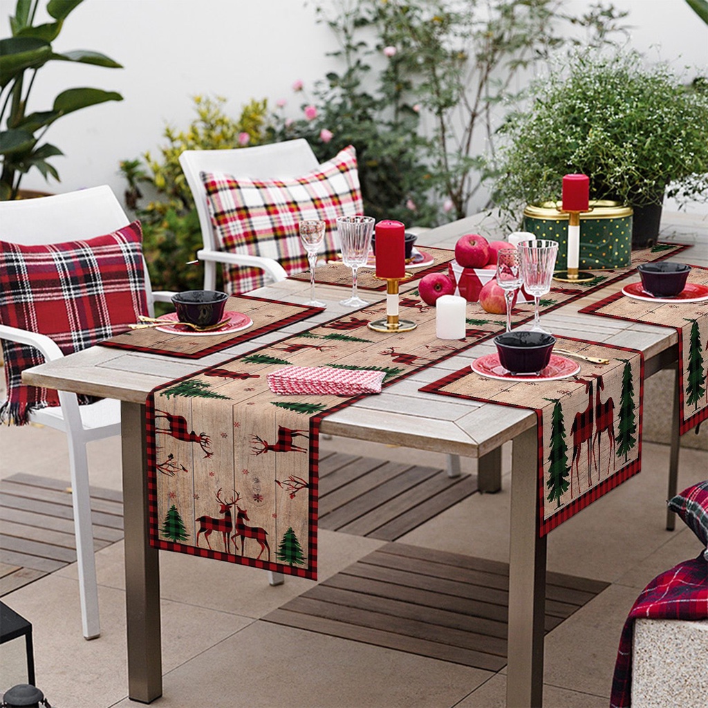 Khăn Trải Bàn In Họa Tiết Tuần Lộc Giáng Sinh Màu Đỏ/Đen Có Thể Giặt Rửa Và Rửa Sạch