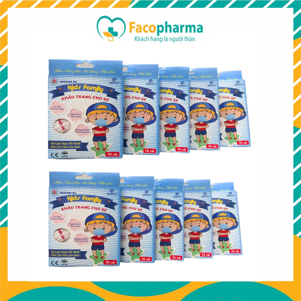 Combo 10 hộp khẩu trang cho bé 3d mask trẻ em kháng khuẩn em bé hộp 10 cái Khánh An x10KA3DC