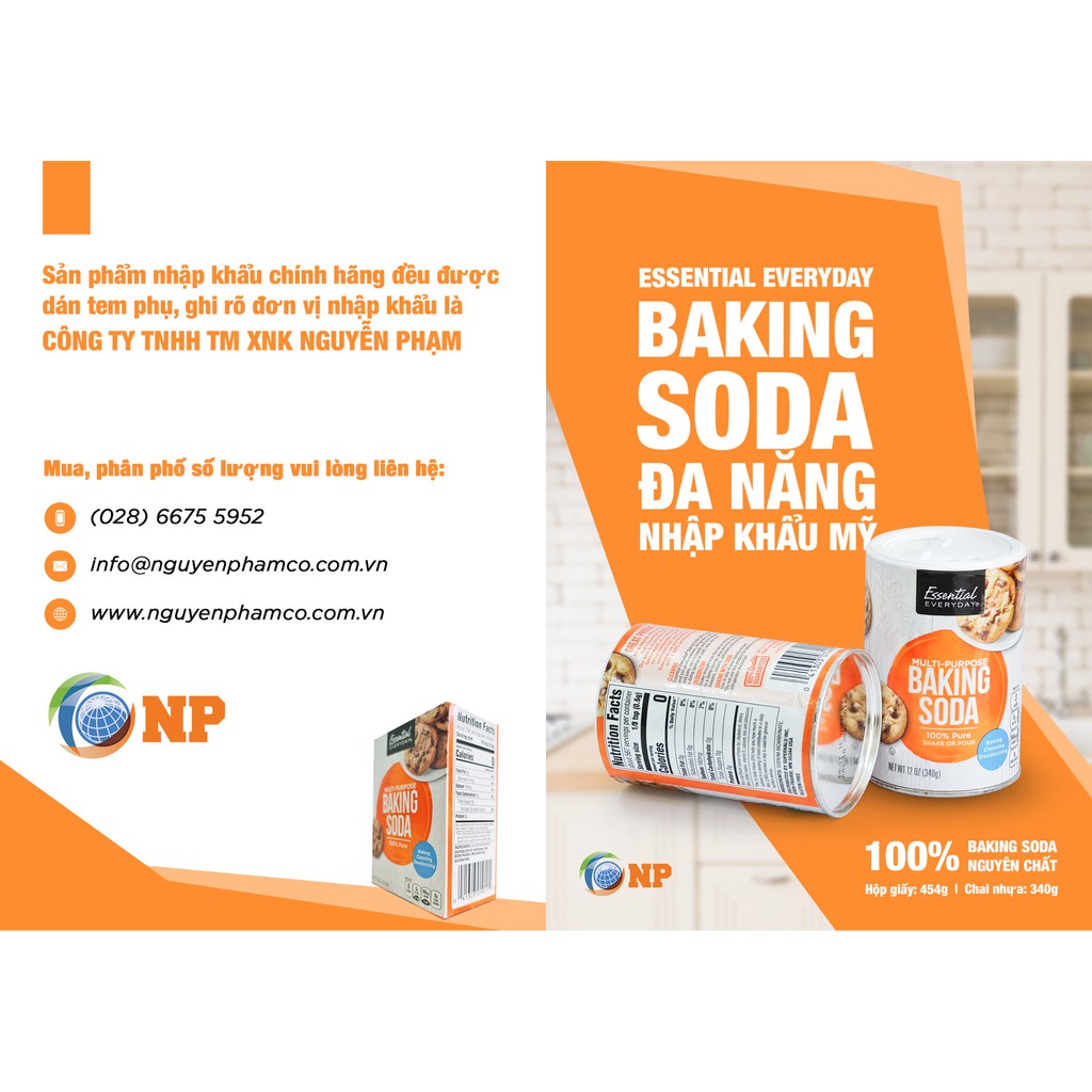 COMBO BAKING SODA ĐA NĂNG ESSENTIAL EVERYDAY NHẬP KHẨU MỸ ( 1 hộp giấy 454gr + 1 hộp nhựa 340gr)