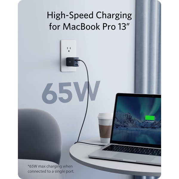 Anker a2667 nano ii 65w 735 bộ sạc nhanh ba cổng usb usb-c bộ sạc treo tường gấp cho macbook pro / air ipad galaxy s20 / s10