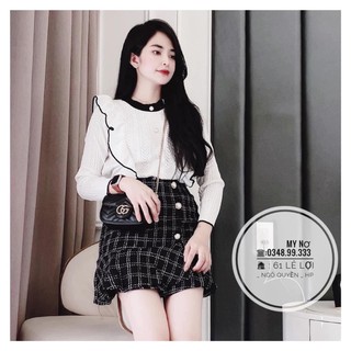 Set Áo len bèo dài tay mix Chân váy dạ đuôi cá⚡️ảnh thật