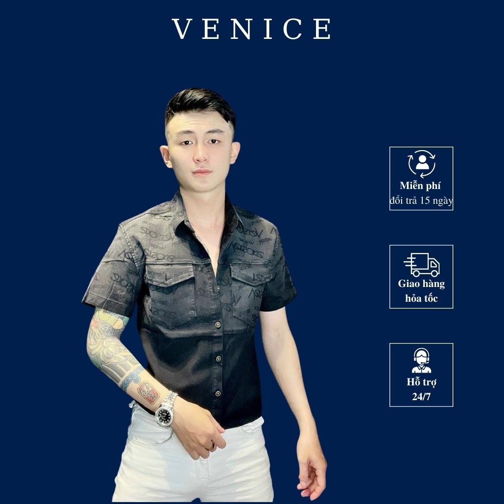 Áo sơ mi kaki loang nam ngắn tay cao cấp VENICE dáng slimfit, cổ bẻ, chất mềm mát, dáng ôm, co giãn thoải mái.