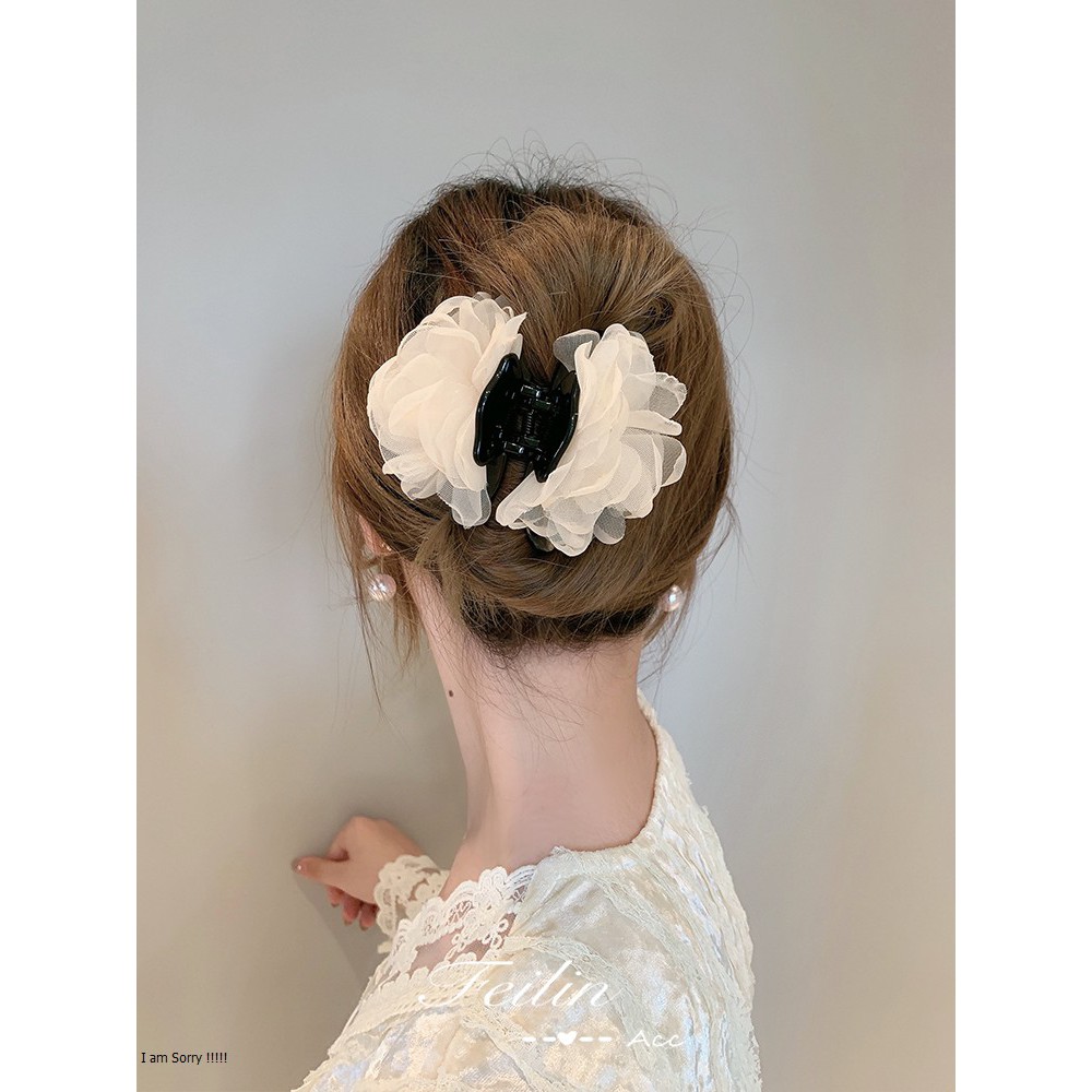 Kẹp tóc càng cua hoa hồng lưới nhụy châu sang chảnh Tiluca KEP35