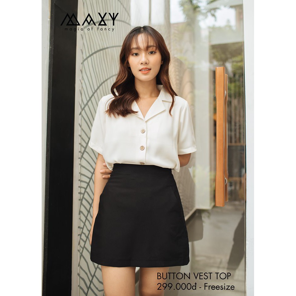Áo kiểu cổ vest ngắn tay button vest top Maxy Workshop