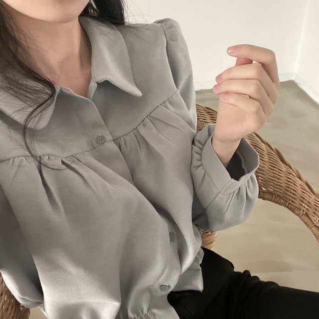 Áo Sơ Mi Tay Dài Phồng Màu Trơn Phong Cách Hàn Quốc Mới Cho Nữ