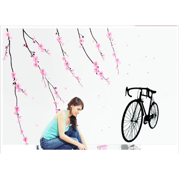 Decal trang trí Rèm dây hoa hồng Xe Đạp
