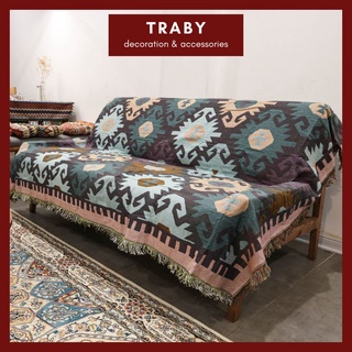 Thảm phủ sofa dệt thổ cẩm, boho, vintage con cua (2 mặt)