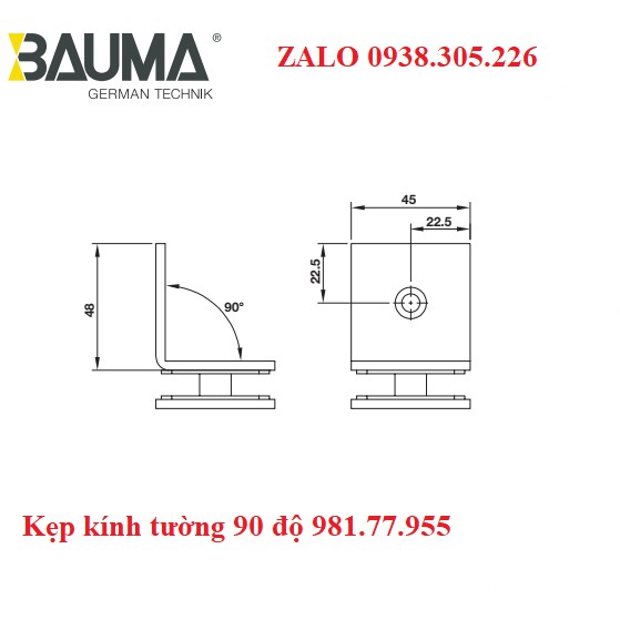 Kẹp kính tường 90 độ 981.77.955 | BigBuy360 - bigbuy360.vn