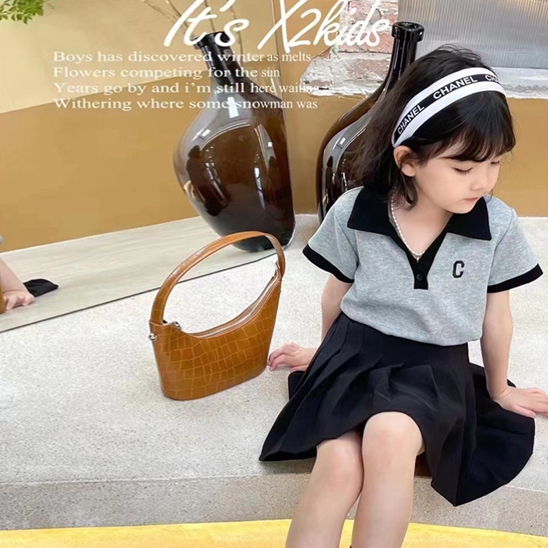 Set Áo Thun POLO + Chân Váy Xếp Ly Thời Trang Mùa Hè Mới Cho Bé Gái