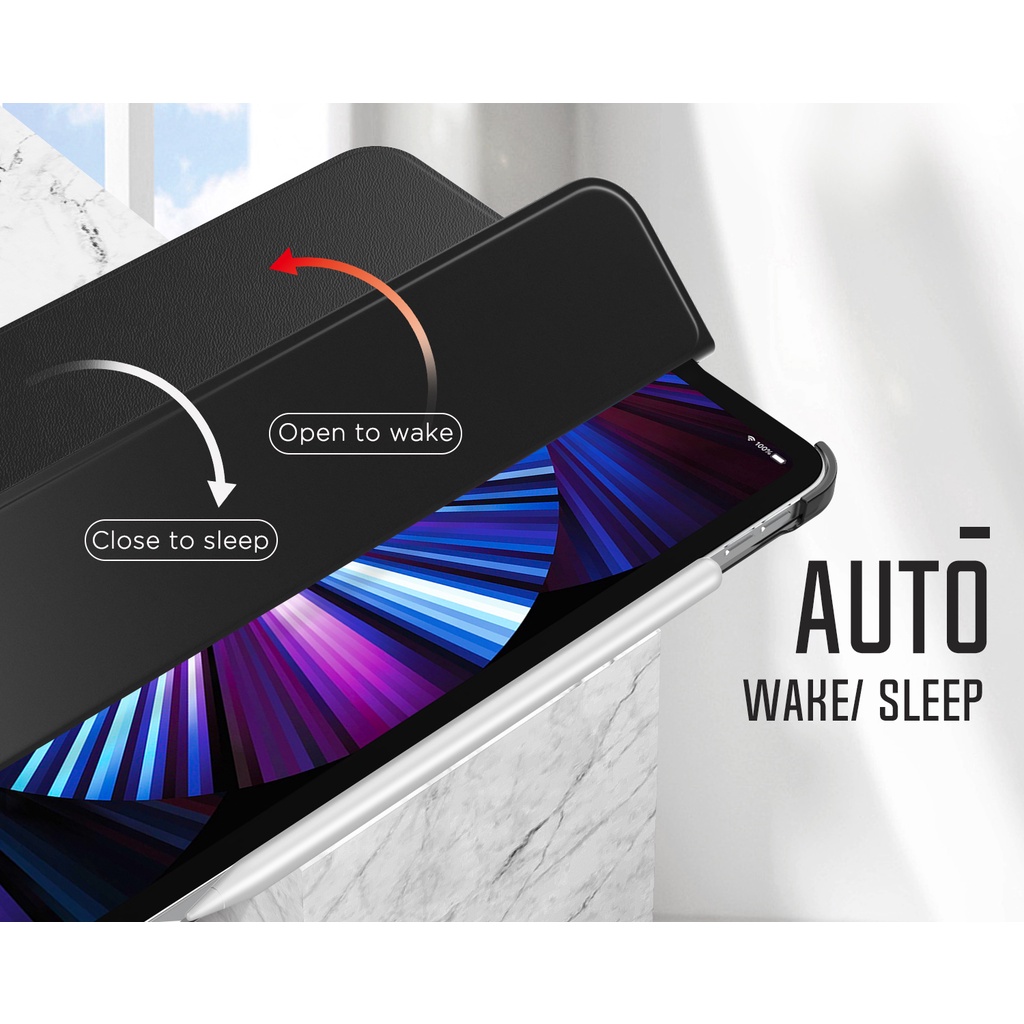 MoKo Case Fit New iPad Pro 11&quot; 2021 (3rd Gen)/2020, Ultra Slim Trifold Hard Back &amp; PU Leather Front Smart Shell