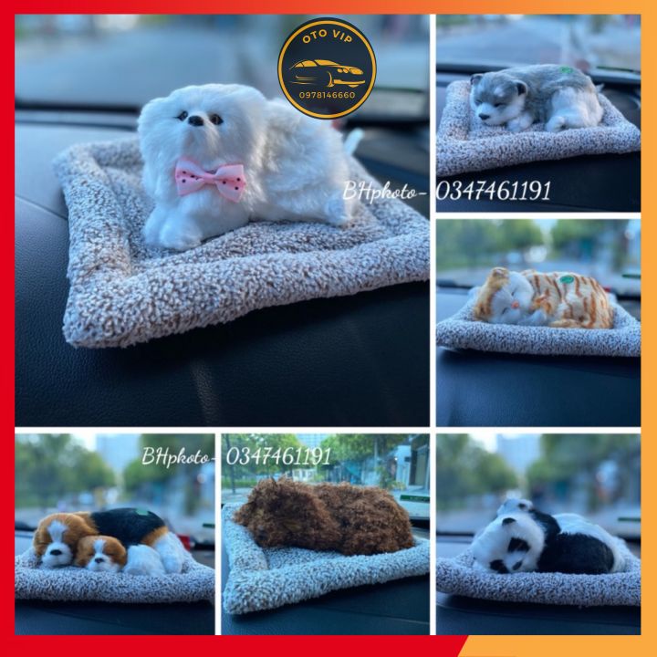 Cún mèo than hoạt tính khử mùi xe ô tô, trang trí taplo xe hơi có tiếng kêu dễ thương size lớn 21x28cm