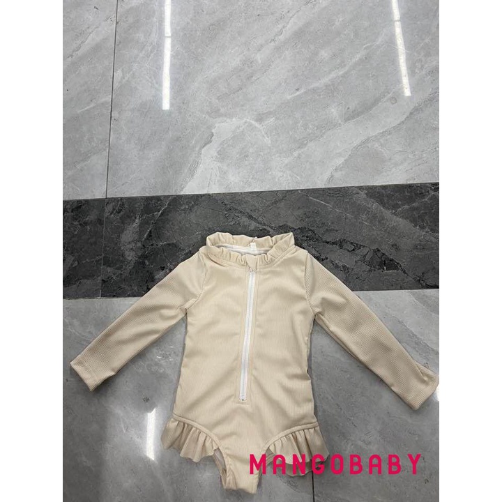 Bộ Đồ Bơi Một Mảnh Tay Dài Màu Trơn Phối Khóa Kéo Xinh Xắn Cho Bé Gái