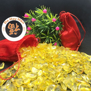 Túi nhung đá phong thủy vụn màu vàng