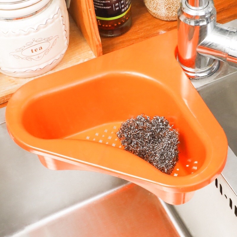Khay lọc rác gác bồn rửa, giá nhựa tam giác đựng ráo nước đa chức năng