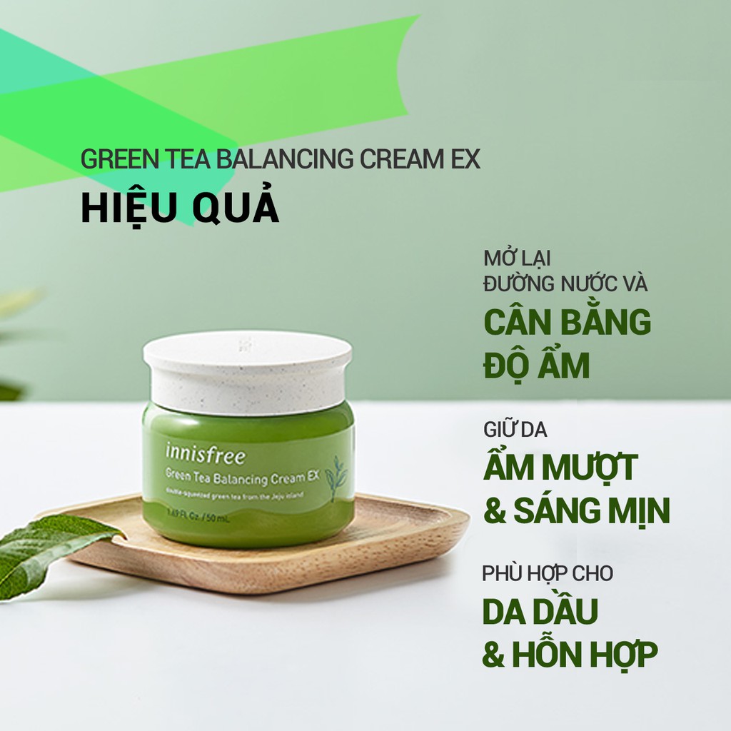 [Mã COSIFSBD giảm 10% đơn 400K] Kem dưỡng cân bằng độ ẩm innisfree Green Tea Balancing Cream Ex 50ml