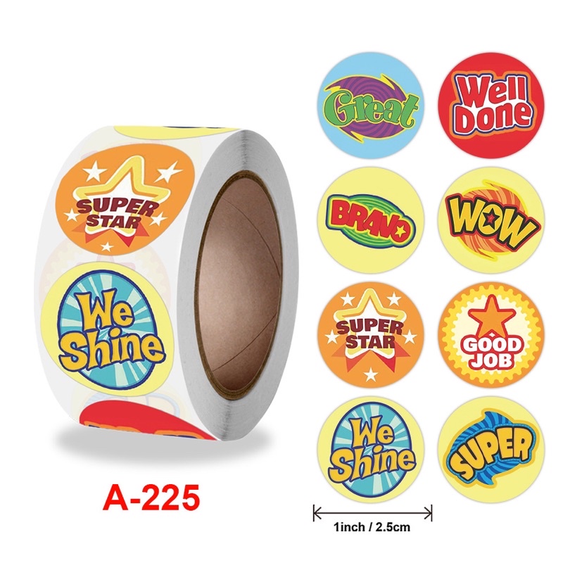 Cuộn 500 sticker lời khen tiếng anh A 225