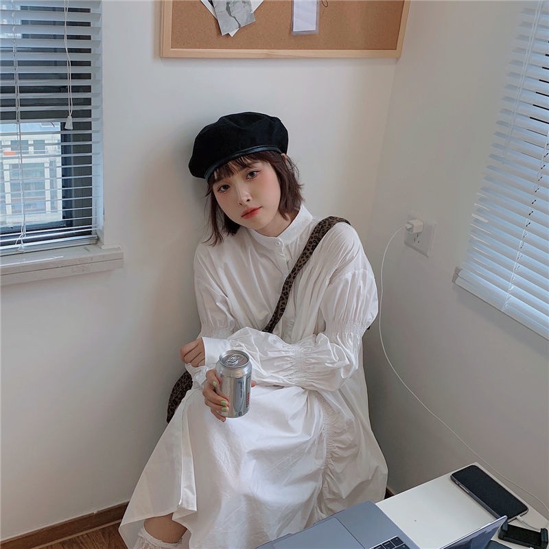 Váy kiểu sơ mi dáng xoè phối kiểu xếp ly thời trang trẻ trung