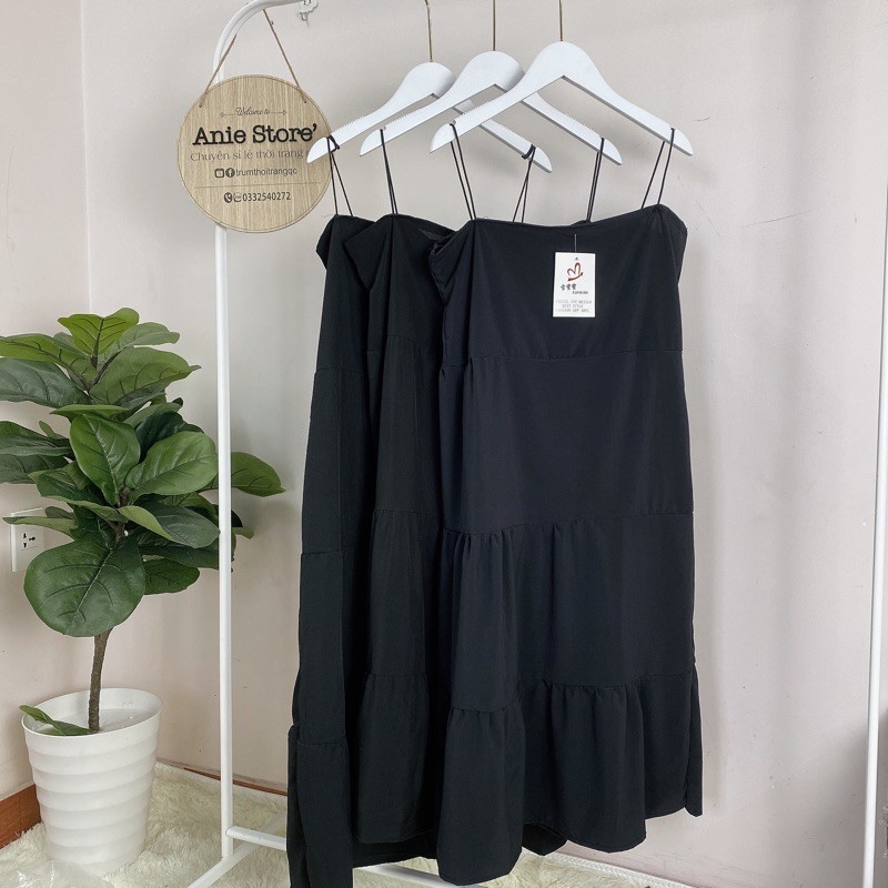 Đầm Maxi 2 Dây Đen 🦋 Váy Nữ Chất Đũi 2s Hở Lưng 🦋