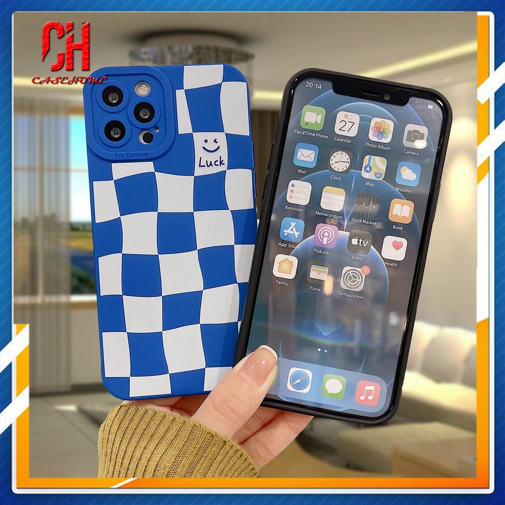 Case compatible for iPhone 13 12 11 PRO MAX 6 7 6S 8 Plus X XR XS MAX Se 2020 6SPlus 7Plus 6Plus 8Plus XSMAX Chessboard Luck Smiley Pattern Soft TPU Case