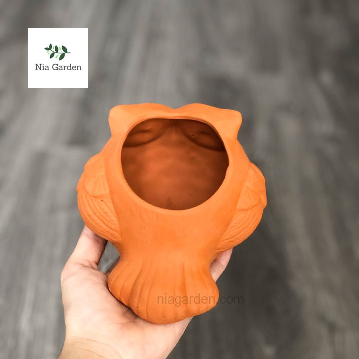 Chậu cú mèo đất nung trồng sen đá xương rồng mini cú banh tròn Nia Garden N4