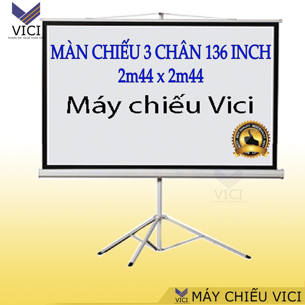 Màn chiếu 3 chân 136inch - 2m44 x 2m44. Màn chiếu thiết kế chân đứng chắc chắn, vải màn chống mốc cao