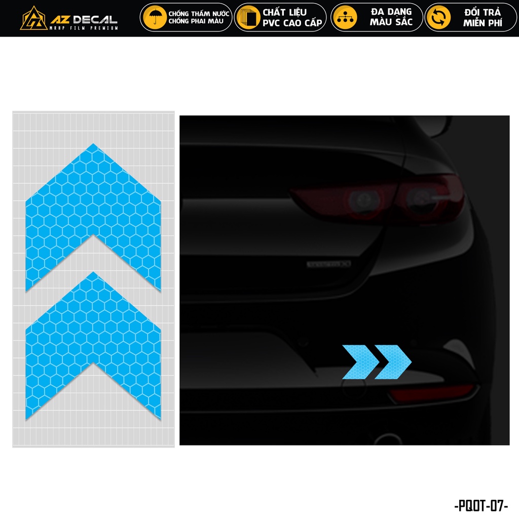 Tem Phản Quang Ô Tô Hình Mũi Tên | PQOT-07 | Decal Dán Cản Sau Sườn Cửa Xe Hơi Oto Chống Nước Bền Màu