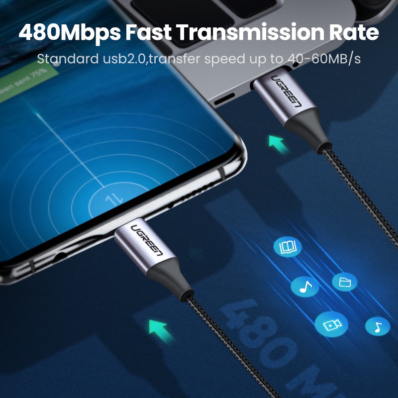 Dây cáp sạc Ugreen USB Type C thích hợp cho Samsung Xiaomi Air Macbook iPad Pro 12.9 2020/ 2018/ 2017