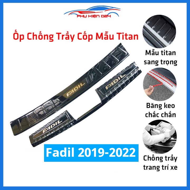 Ốp chống trầy cốp Fadil 2019-2020-2021-2022 thép không gỉ vân titan bảo vệ xe chống va đập